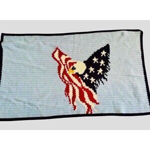 handmade crochet American flag Bald Eagle Patriotic Military Wall Hanging Afghan